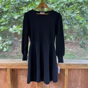 Nanette Lepore Black Pleated Sleeve Sweater Dress Size L. NEW